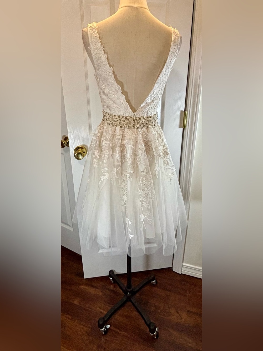 Jovani Floral Bridal Prom Cocktail Dress Tulle Skirt Ivory Size 2 #JVN68267 - Picture 8 of 10